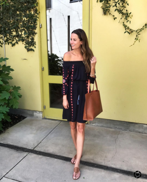 the miller affect wearing an off the shoulder loft dress on clearance