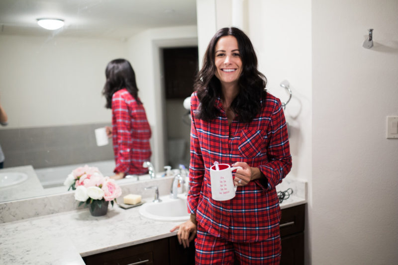 The Miller affect wearing red flannel pajamas