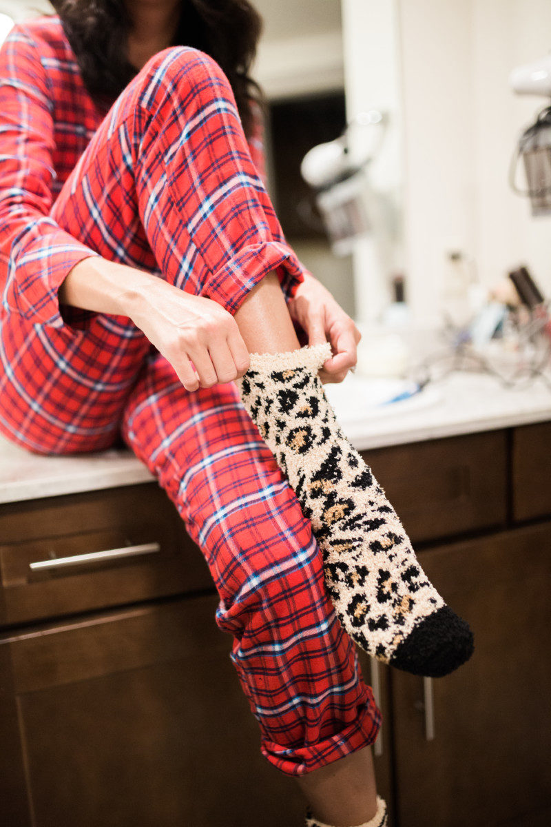 The Miller Affect wearing leopard PJ Salvage plush socks