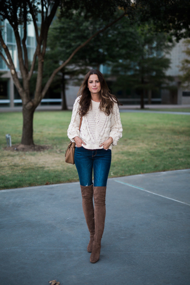 the miller affect wearing brown over the knee suede boots