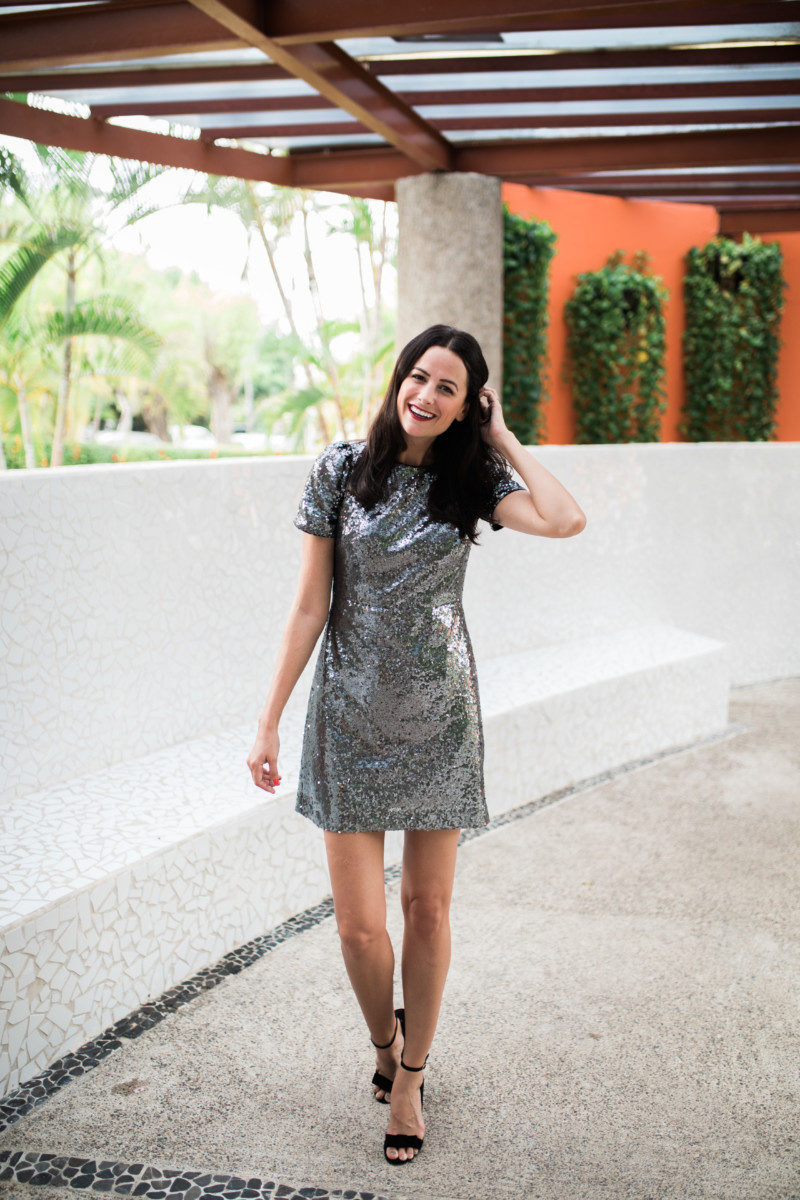 The Miller Affect in Ann Taylor silver sequin dress for NYE