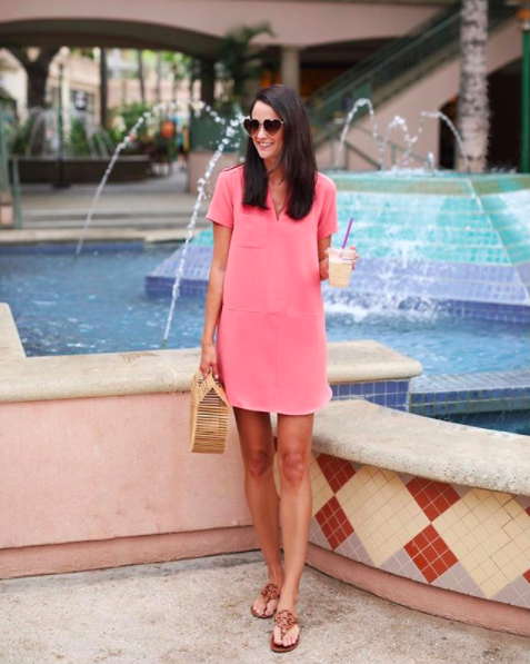 the miller affect wearing a pink shift dress at the shops at wailea
