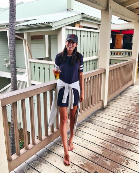 the miller affect wearing a navy z supply jersey dress from shopbop