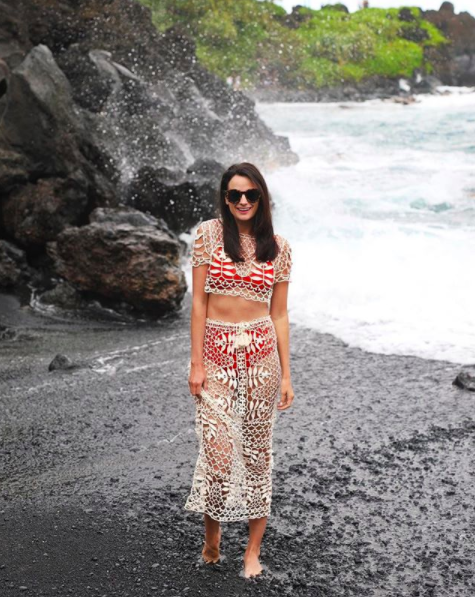 the miller affect wearing a crochet two piece set from lovers and friends