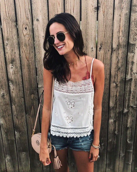 The Miller Affect wearing a white free people lace cami