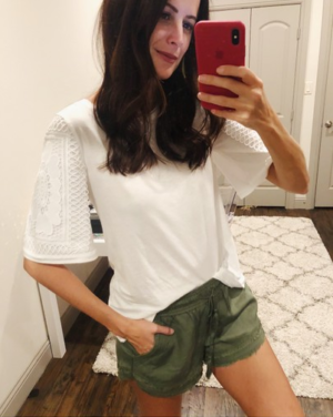 The Miller Affect white top and green shorts both under $50 from Loft!