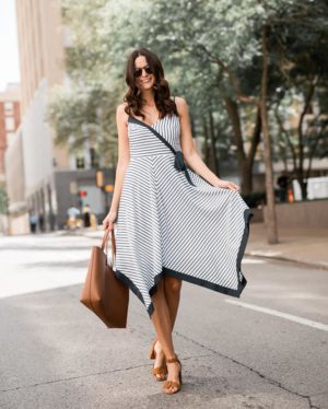 The Miller Affect in striped wrap dress for summer
