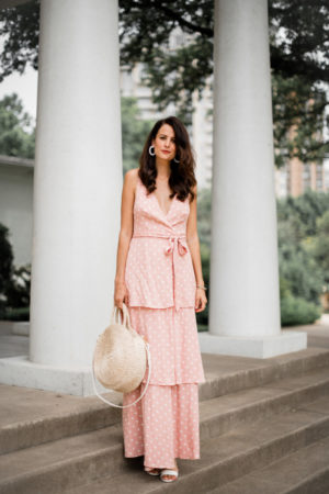 the miller affect wearing a pink afrm dress