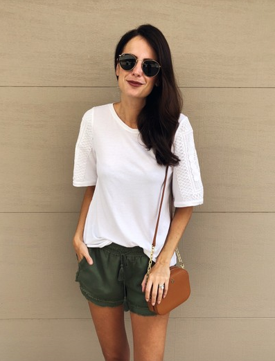 The Miller Affect white top and green shorts both under $50