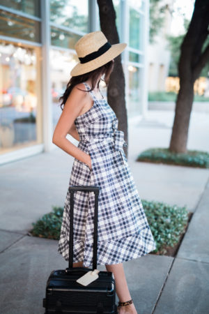 the miller affect wearing a plaid dress from ann taylor