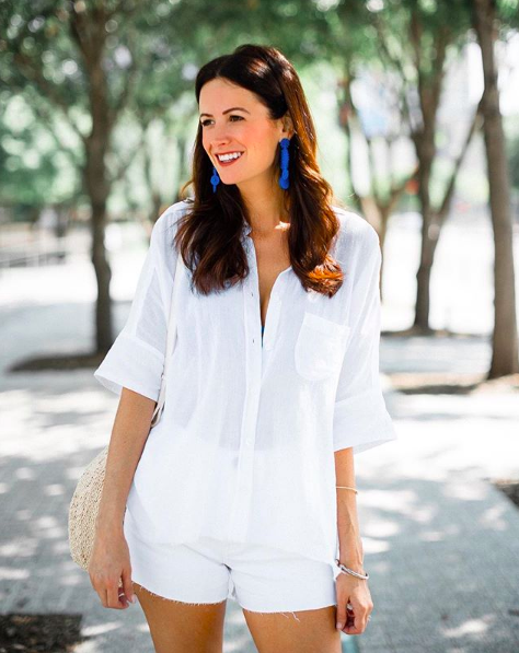 the miller affect wearing a white button up from free people