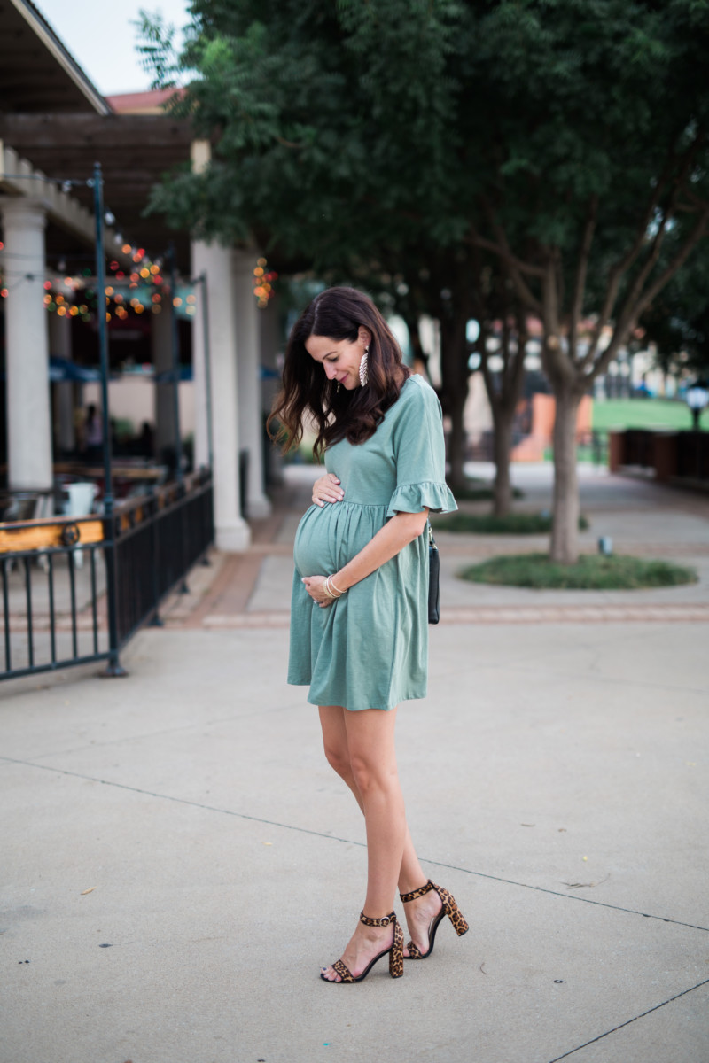 the miller affect wearing a ASOS DESIGN Maternity cotton slubby frill sleeve smock dress