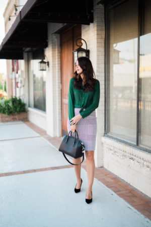 the miller affect wearing a houndstooth pencil skirt