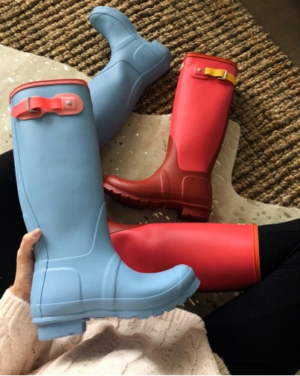 The Miller Affect blue and red rain boots
