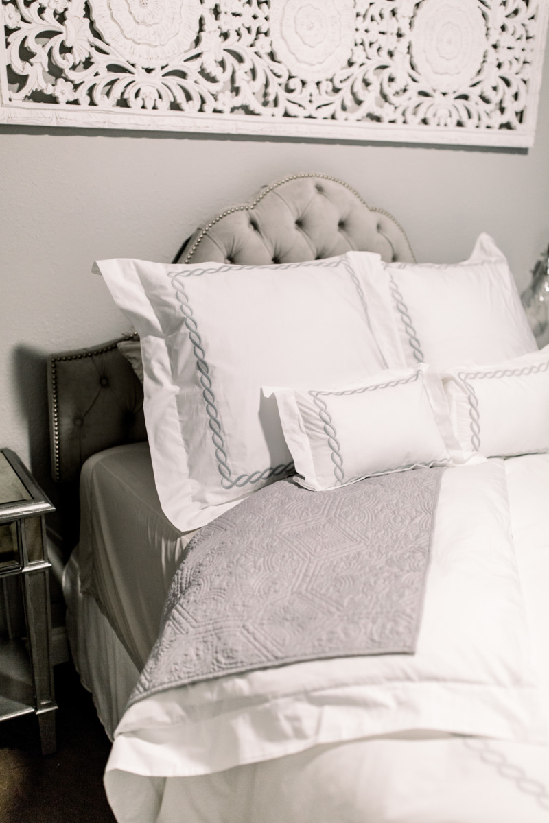 the miller affect sharing her guest bedroom bedding from Matouk at Bloomingdales