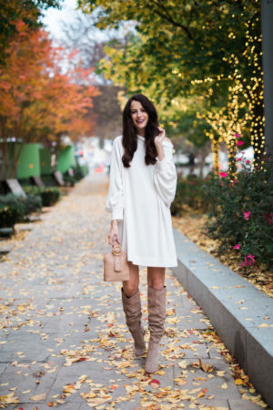 the miller affect wearing suede scrunch boots from sam edelman