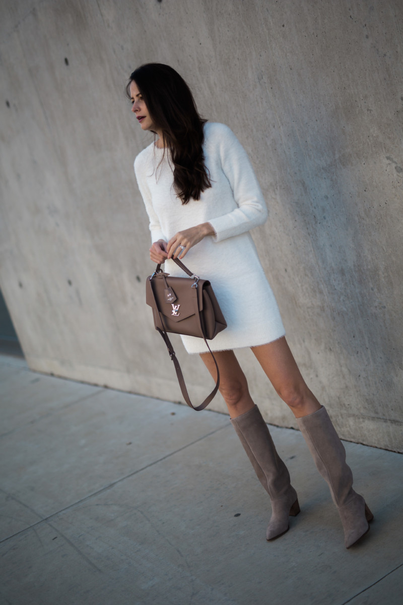 the miller affect wearing a white sweater dress from lou & grey and sharing favorites from the LOFT sale