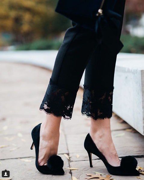 holiday looks by the miller affect with black pom heels