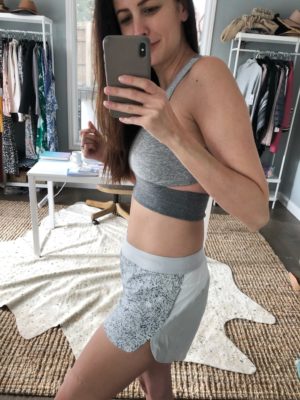 the miller affect wearing a colorblock sports bra