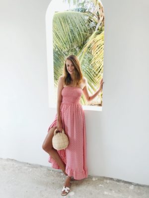 themilleraffect.com wearing pink striped maxi dress