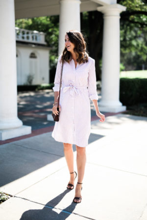 the miller affect wearing a striped shirtdress from justfab