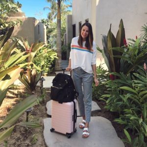 the miller affect travel style with grey joggers and pullover