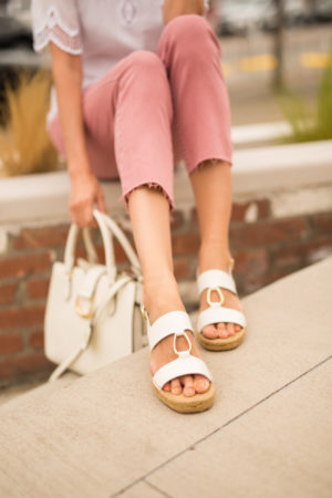 themilleraffect.com wearing white ralph lauren sandals