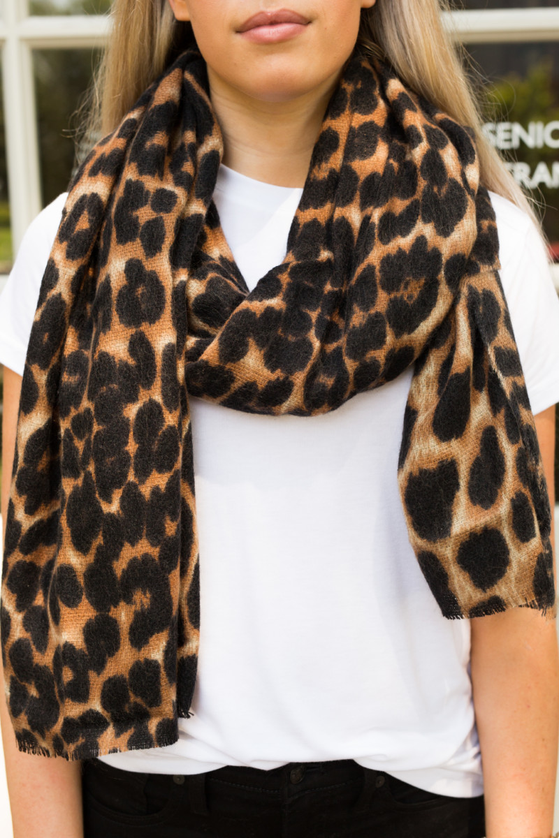the miller affect wearing a leopard scarf from the nordstrom sale