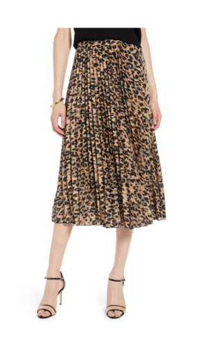 halogen leopard pleated midi skirt