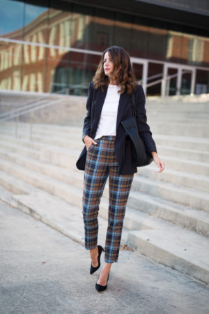 themilleraffect.com wearing plaid pants from marks and spencer