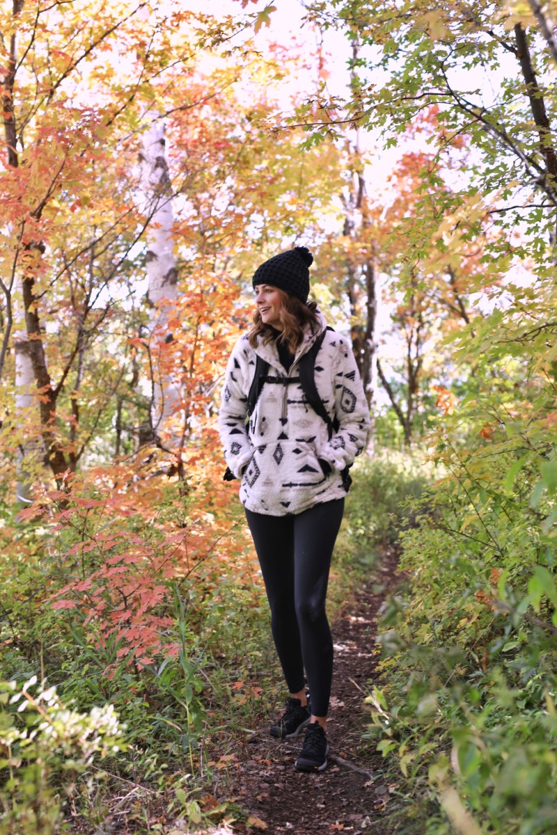 the miller affect wearing a fleece and sharing tips for hiking in the fall