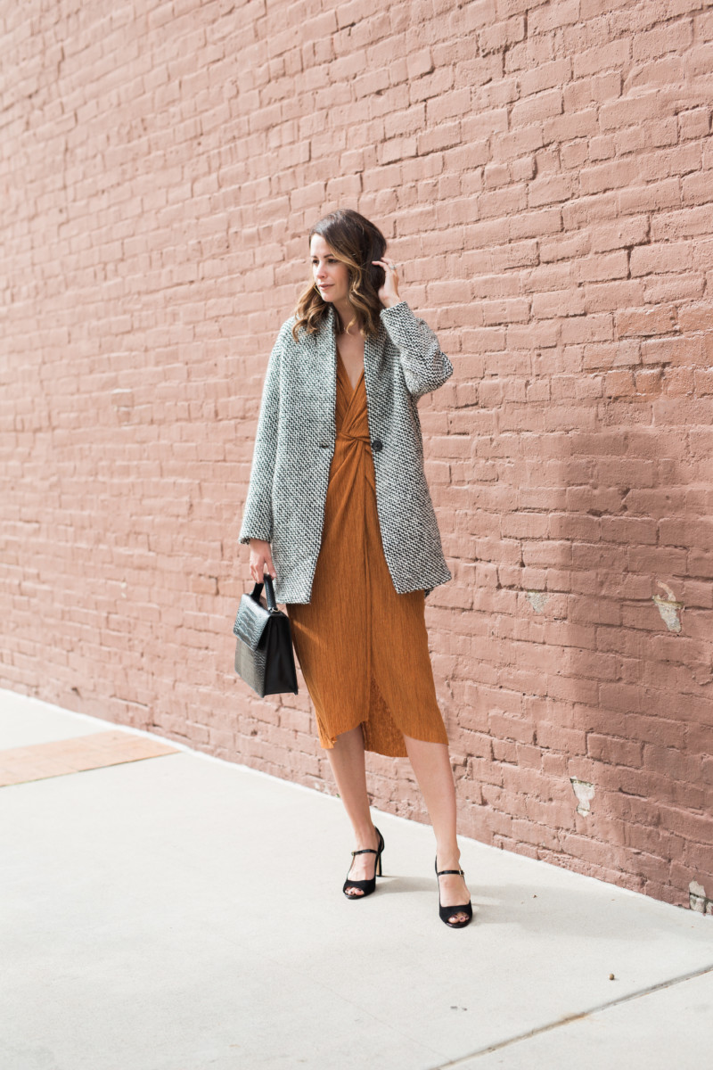 themilleraffect.com wearing a tweed coat from nordstrom