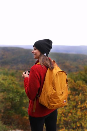 the miller affect hiking with her Fjallraven backpack from backcountry