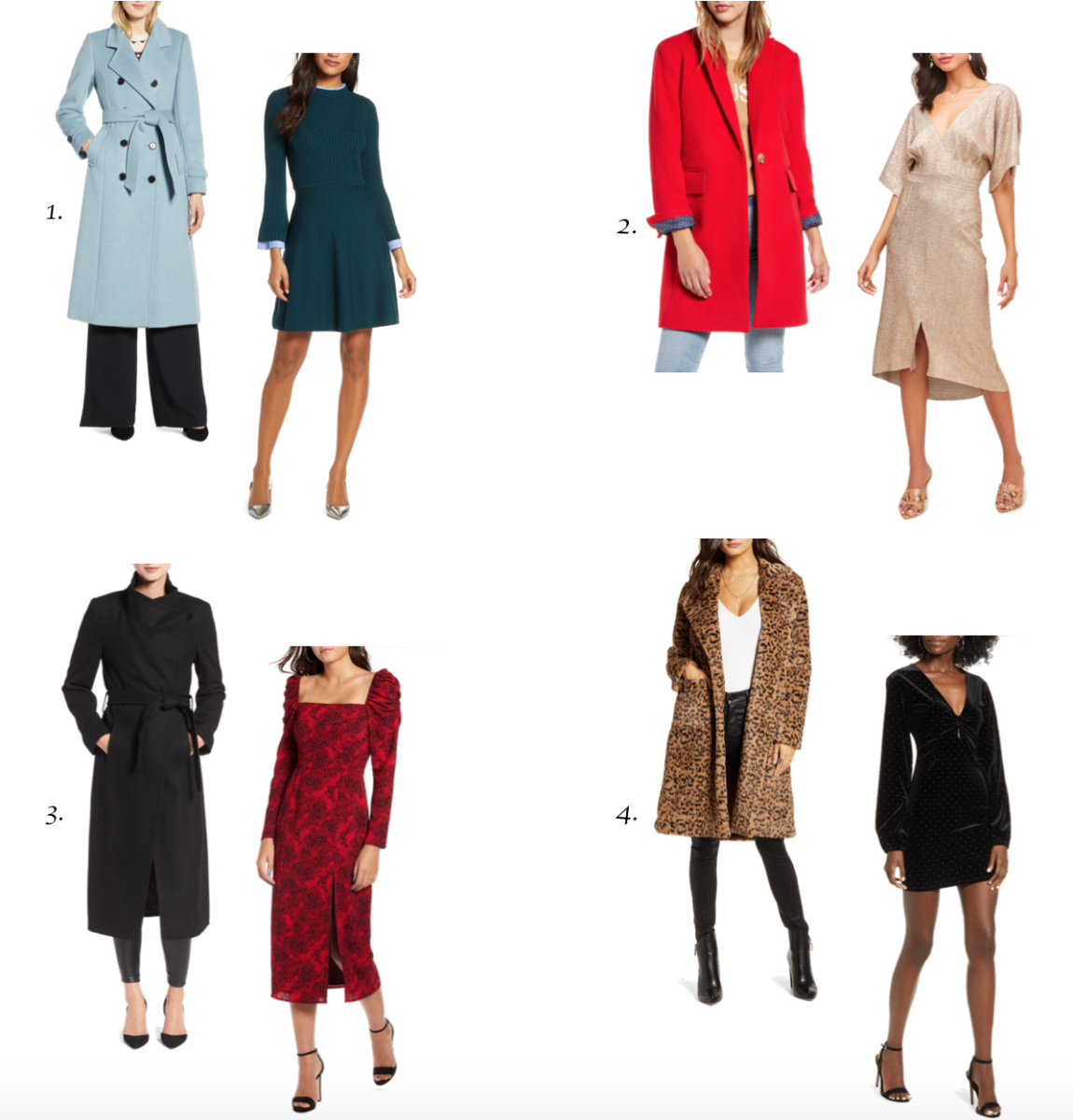 coat and dress outfits for wedding guests