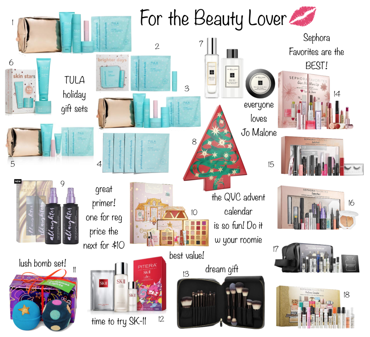 gift guide for the beauty lover with sephora favorites gift sets and tula holiday sets