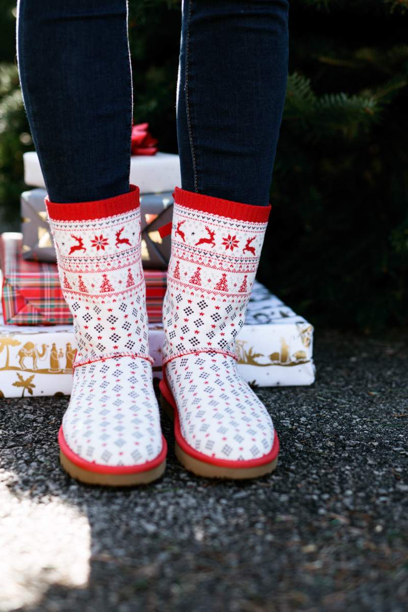 the miller affect wearing the holiday sweater boot from ugg