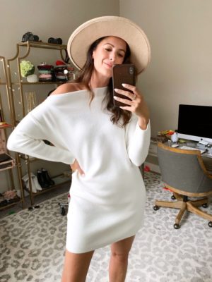 ivory off the shoulder sweater dress from nordstrom sale