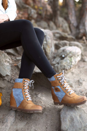 the miller affect wearing sorel wedge booties from backcountry