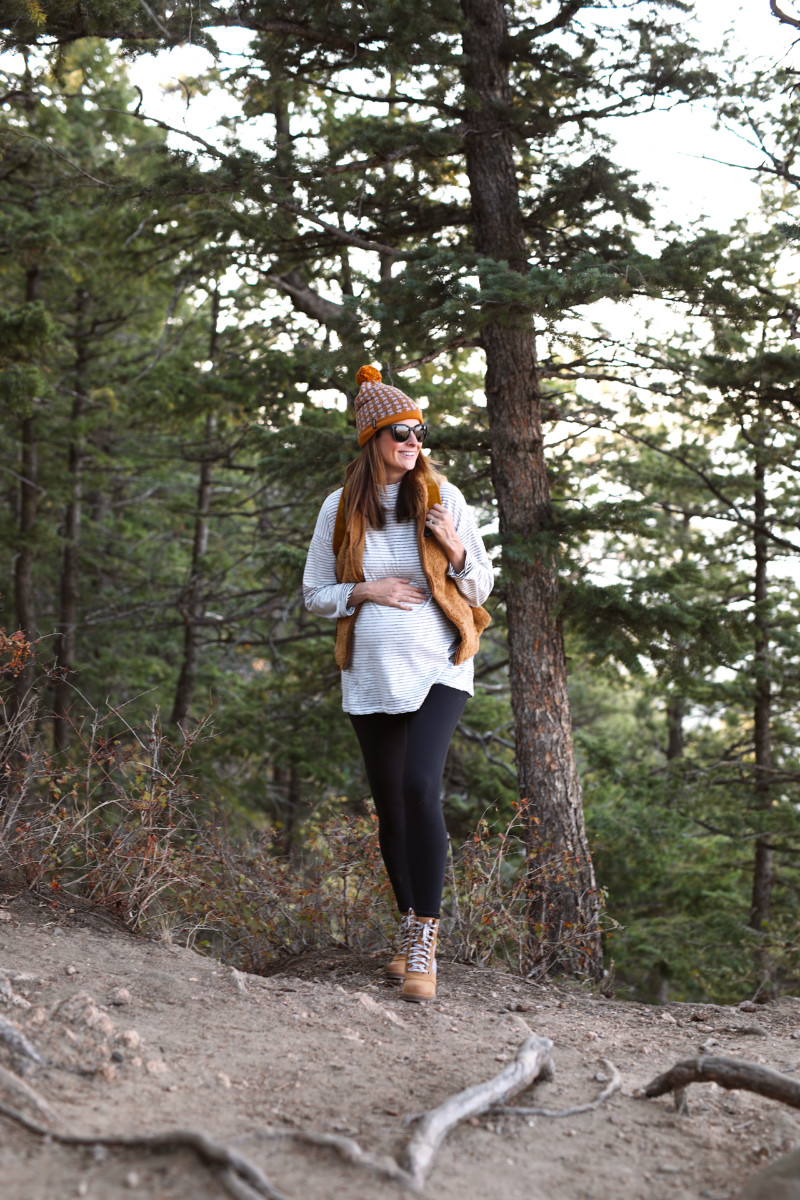the miller affect wearing cognac sorel wedge booties from Backcountry