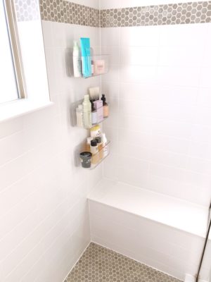 acrylic shower caddy on themilleraffect.com