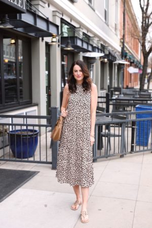 the miller affect wearing a leopard tiered maxi