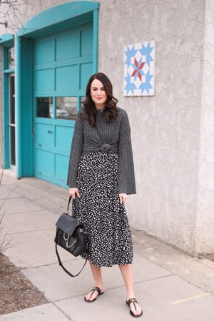 the miller affect layering a spring sweater over a maxi dress