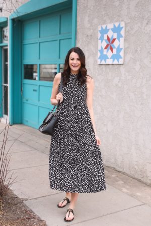 the miller affect wearing a black tiered maxi from gibsonlook